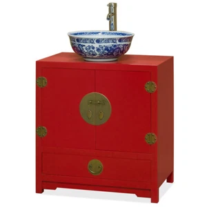 US Seller - Red Elmwood Chinese Ming Vanity Cabinet - Picture 1 of 5