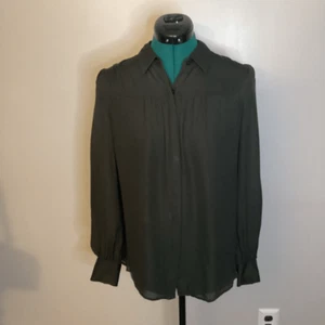 Classiques Entier 100% Silk Button Down Blouse Top Deep Olive Green Neutral laye - Picture 1 of 9