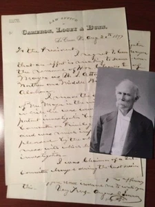 ANGUS CAMERON SIGNED LETTER, COMPROMISE OF 1877, CIVIL RIGHTS, PRES. R. B. HAYES - Picture 1 of 1