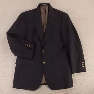 VTG Hopsack Jacket S Blue 100% Wool Blazer Sport Coat Metal Buttons 38S - Picture 1 of 17