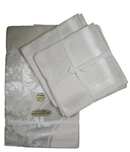 Vintage Creme Damast Set 66" Runde Tischdecke 6 Servietten Baumwolle Viskose Mischung Japan - Bild 1 von 13