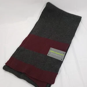 John Bartlett Statements Knit Scarf Grey Maroon Stripes NWT - Picture 1 of 8
