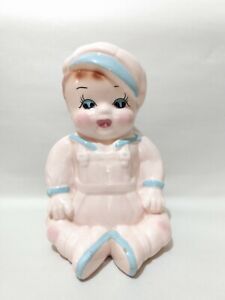 Vintage 50's Relpo Baby Boy Girl Nursery Planter Vase Ceramic Blue Pink