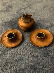 Mertyle wood lighter & 2 candle stick holders with poem in wood - Picture 1 of 13