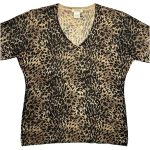Lenard Cashmere Sweater Womens XL Animal Print Pullover V Neck - Picture 1 of 7