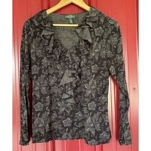 Lauren Ralph Lauren Jeans Co LRL Top Floral Ruffle Collar Long Sleeve PL - Picture 1 of 6