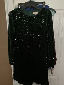 GB Girls SZ 14 ELECTRIC BLUE SEQUIN LONG SLEEVE DRESS NWT - Picture 1 of 4