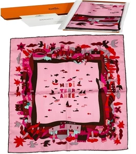 HERMES Schal Carre 45 MEDI TERRANEE rosa mit Karton gebraucht. - Bild 1 von 8