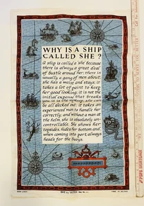 She By Ulster Irish Linen Tea Towel Wall Hanging 28" x 18" Nautical Ship New - Picture 1 of 14