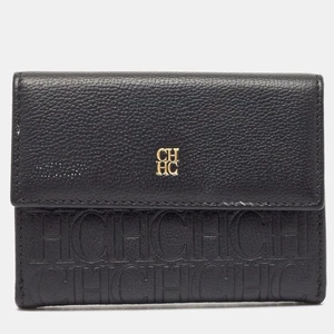 CH Carolina Herrera Black Monogram Leather Compact Wallet - Picture 1 of 10