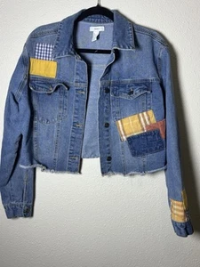 Forever 21 Cropped Jean Denim Jacket With Customized Color Patches Size Small. - Picture 1 of 10