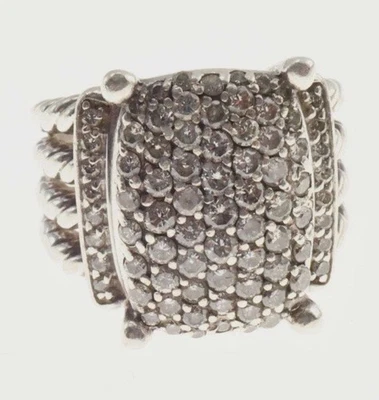 Anillo David Yurman Plata Esterlina Wheaton 16x12mm Pavé Diamantes Talla 6.5 Foto 1 de 4