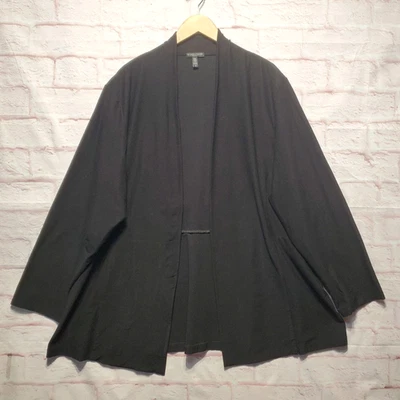 Chaqueta Cárdigan Eileen Fisher Mujer 3X Negra Frente Abierto Elastizada Minimalista Elegante Foto 1 de 4