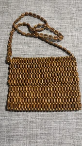 Sigrid Olsen Beaded wood Bag Crossbody Purse Flap Closure Tan - Picture 1 of 5