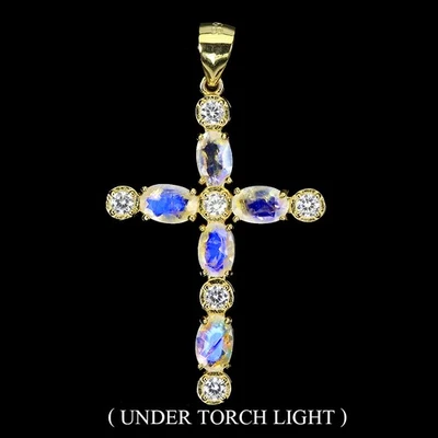 Pendente In Argento Sterling 925 Ovale In Pietra Luna 6x4mm Gioiello A Croce - Immagine 1 di 4