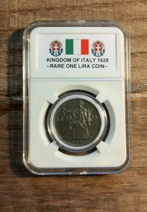Königreich Italien seltene eine Lira 1928 R Münze in Top Zustand eingekapselt - Bild 1 von 4