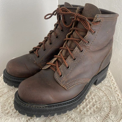Botas femininas Frye Combat Logger couro marrom robusto sola Vibram com cadarço tamanho 9 - Imagem 1 de 4