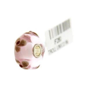 Trollbeads Unico in Vetro - OOAK Original Trollbeads Rosa con fiori oro a vortic - Imagen 1 de 1