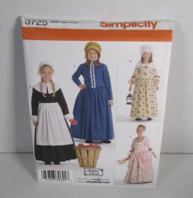 Simplicity 3725 Puritan, Pioneer or Colonial Costume Pattern Girls' 3-6 Uncut - Image 1 of 2