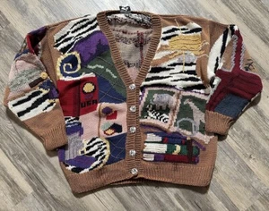 Maglione Trading Tradizionale Vintage anni 90 Viaggio Safari Lavorato a Mano Taglia Large - Foto 1 di 11