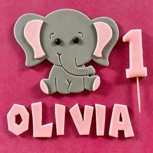 Edible BABY ELEPHANT 5.5inch Pale PINK Fondant Birthday Cake topper Decorations - Picture 1 of 2