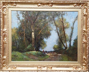 TOM MOSTYN circle BRITISH EDWARDIAN ART WOODED LANDSCAPE OIL PAINTING - Picture 1 of 12