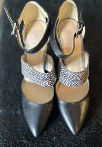 Nine West Sling Back Python Print Black Pointed Toe Heels Size 8 - Picture 1 of 6
