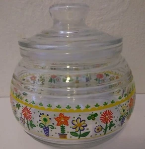 KIG Indonesia Clear Glass Canister Candy Jar w/Sealing Lid Flowers Spring Floral - Picture 1 of 9