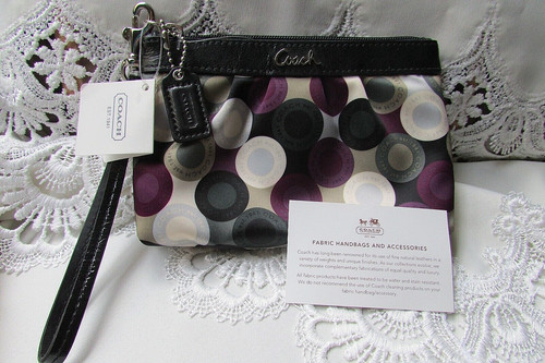 Bracciale Coach 44162 Signature Multicolore Astratto Testa a Scatto Raso Viola Nuovo con etichette