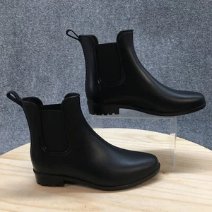 A New Day Boots Womens 8 Chelsea Rain Booties Black Faux Leather Pull On Cuban - Picture 1 of 15