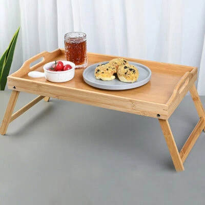 Bamboo Breakfast Holder Rack Bed Tray Foldable Rest Serving Tray Laptop Table - Image 1 of 4