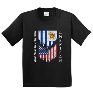 Uruguayan American Flags Ripped Torn Uruguay Youth T-Shirt - Picture 1 of 4