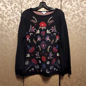 J. Jill Black Red Multi-Color Floral Sweater Size Large L - Picture 1 of 7