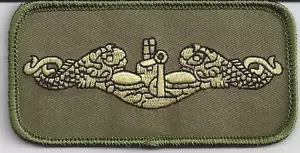 Gold Submarine Dolphins - 4 inch rectangle - Camo Background BC Patch # C6356 - Picture 1 of 1