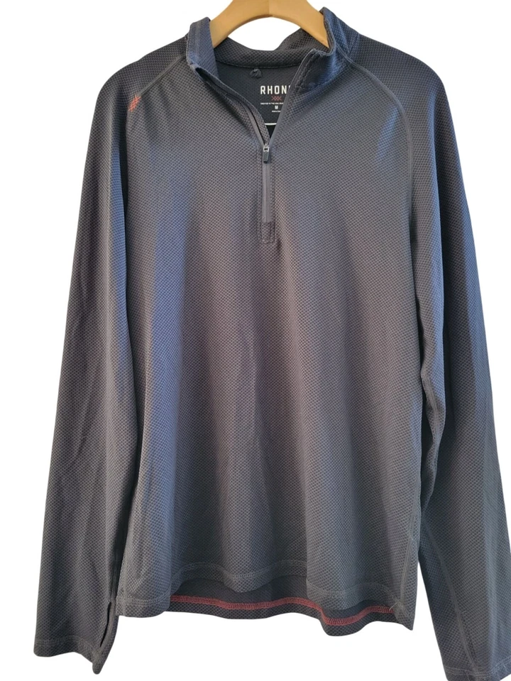 Polo Rhone Masculino Cinza Sequóia 1/4 Zíper Tamanho Médio Top Corrida Athleisure Ativo - Imagem 1 de 4