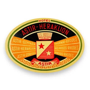 Astir Hotel Heraklion Greece Scarce Early Vintage Luggage Suitcase Label Decal - Picture 1 of 2