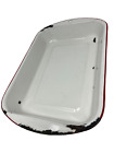 Vintage 9x13 White Enamel Casserole Baking Dish with Red Lip - chipped, worn