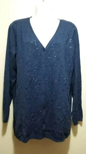 Maglione cardigan donna dentro blu paillettes impreziosito bottoni davanti ~ L M3020 - Foto 1 di 11