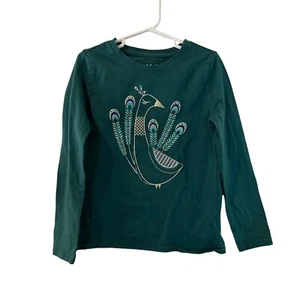 Cat & Jack Girls Peacock Shirt Size Small 6 Glitter Forest Green Long Sleeves - Picture 1 of 5
