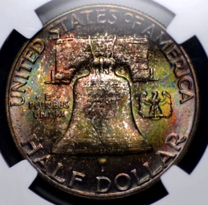1952 FRANKLIN HALF DOLLAR NGC MS 66+ FULL BELL LINES AMAZING COLOR ON THIS FULLY - Picture 1 of 14
