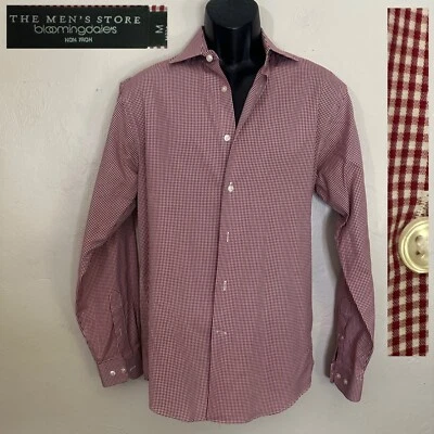 Camisa Bloomingdales Gingham Manga Larga Mediana Suavemente Usada 100% Algodón Foto 1 de 4