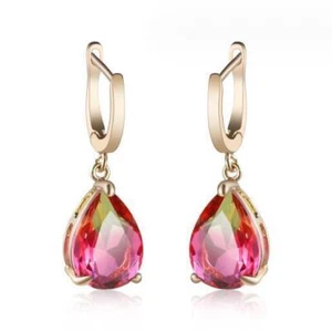 Sparking Round Shape Blue Color Tourmaline Rose Gold Plated Hook Dangle Earrings - Picture 1 of 6