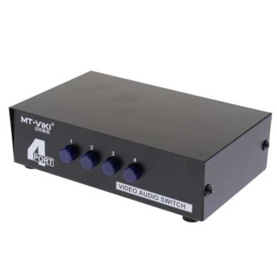 4 Port 4 Input 1 Output Video Audio AV Switch Selector Splitter Box Black - Image 1 of 4
