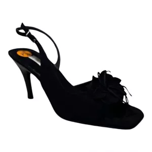NEW Ann Marino Black Suede Leather Peep Toe Sling Back Heels Size 8.5 - Picture 1 of 10