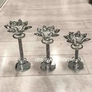 CANDLE HOLDER Crushed 3 Flower Diamond Silver Crystals Filled Romany Candelier - Picture 1 of 1