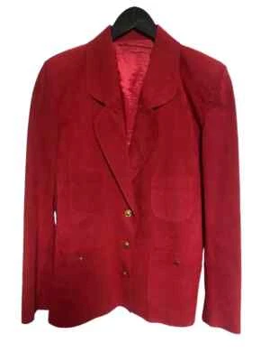 Blazer rojo chaqueta de gamuza con botones dorados para mujer Foto 1 de 4