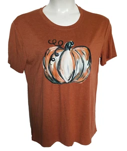 Mujer Camiseta L Marrón Naranja Halloween Calabaza Otoño Cosecha Otoño Camiseta Informal - Imagen 1 de 10