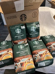 6 New Starbucks 12oz Whole Bean Coffee - Breakfast Blend Medium Roast - Picture 1 of 3