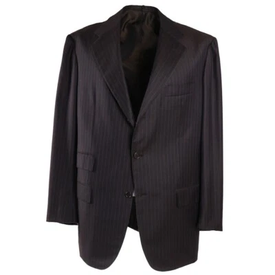 Kiton Chocolate Brown-Sky Blue Stripe Cashmere Suit 44R with 34W Pants NWT - Image 1 of 4