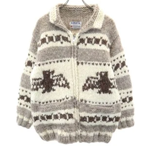 Kanata Cowichan Knit Men’s Beige Eagle Pattern Free Size Wool Zipper Canada Used - Picture 1 of 8
